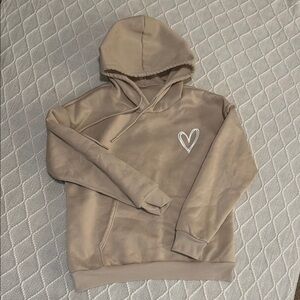 SHEIN Tan and White Heart Embroidered Hoodie